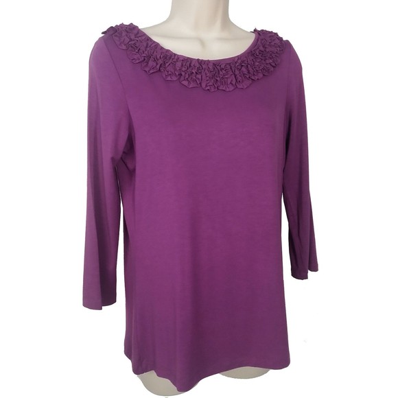 Charter Club Womens Embellished Shirt S Small Soutache 3/4 Sleeve Purple Stretch - Picture 1 of 6